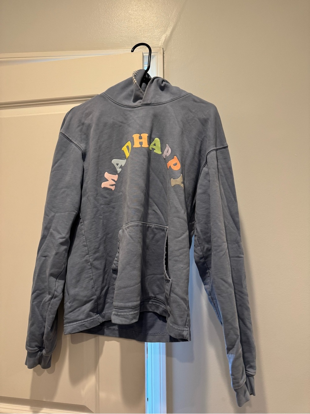 Madhappy Slate Blue Pullover Hoodie with Multicolor Arch Logo
